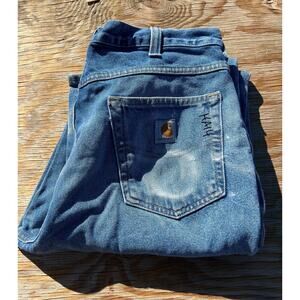Carhartt Jeans Mens 34x36 Blue Denim Utility Work Pants relaxed Fit outdoors